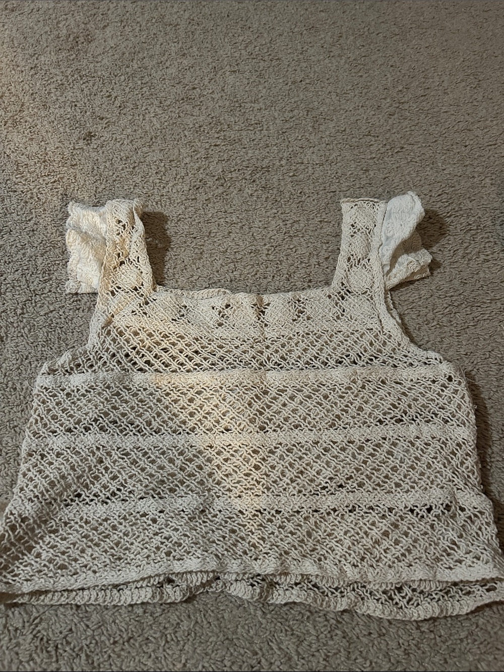 Cream Crochet Knit Tank Top with Ruffle Straps